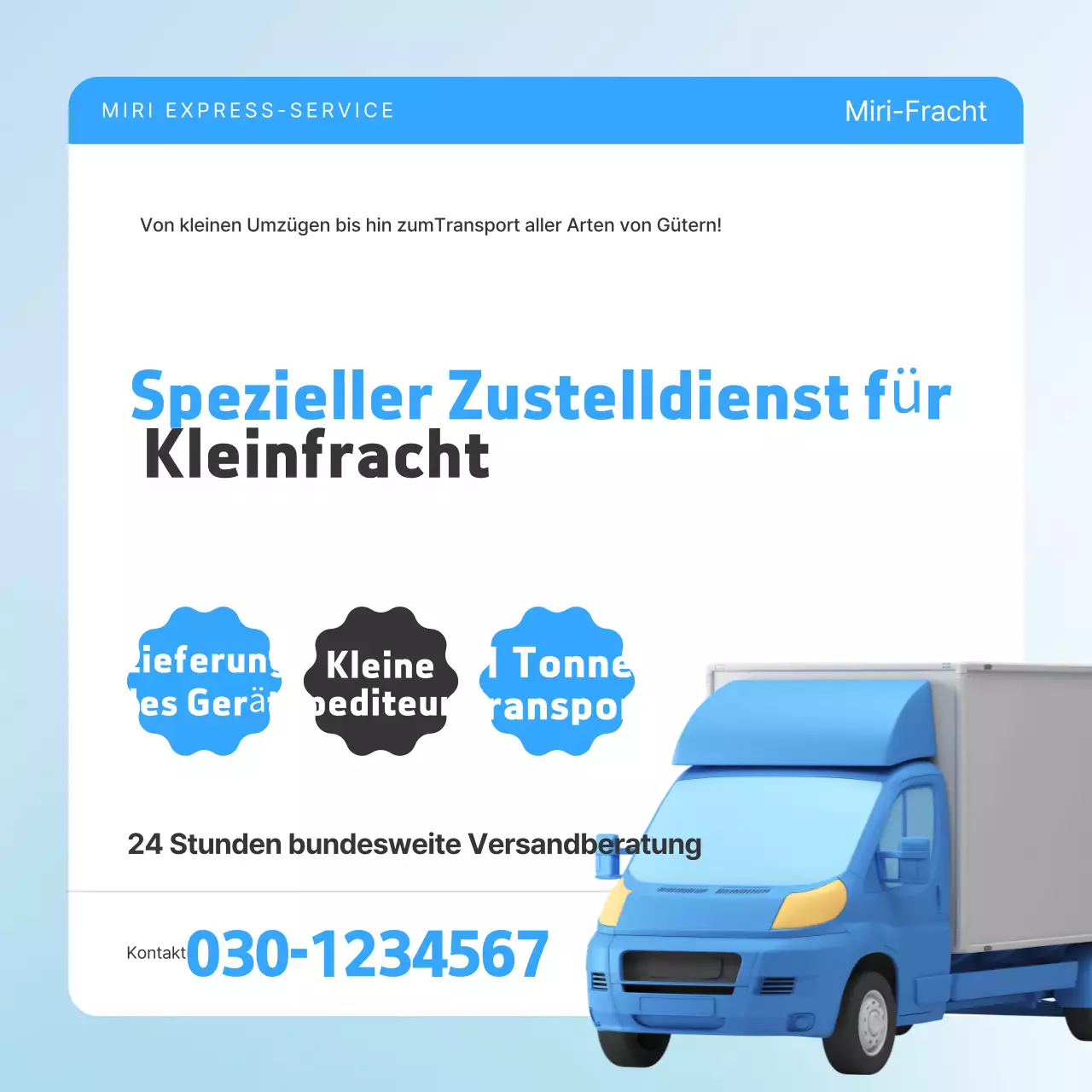 Himmelblaue moderne Transportfracht-Lieferwerbung