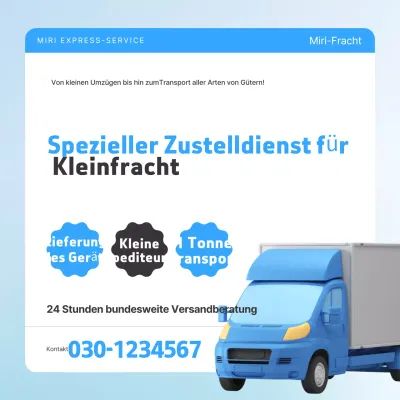 Himmelblaue moderne Transportfracht-Lieferwerbung