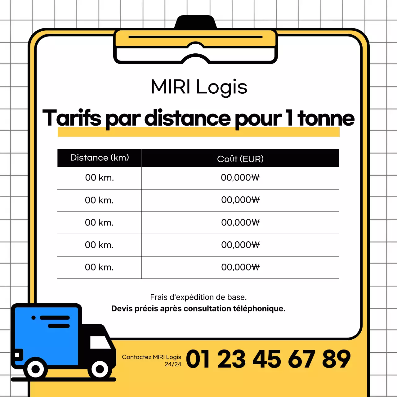 Guide des tarifs de transport de marchandises modernes jaunes