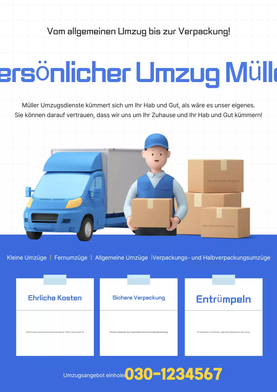 Blaue moderne Umzugswagen-Werbung