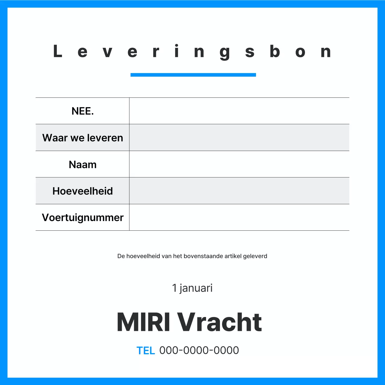 Beschrijving van het Blue Clean Cargo Transport-document