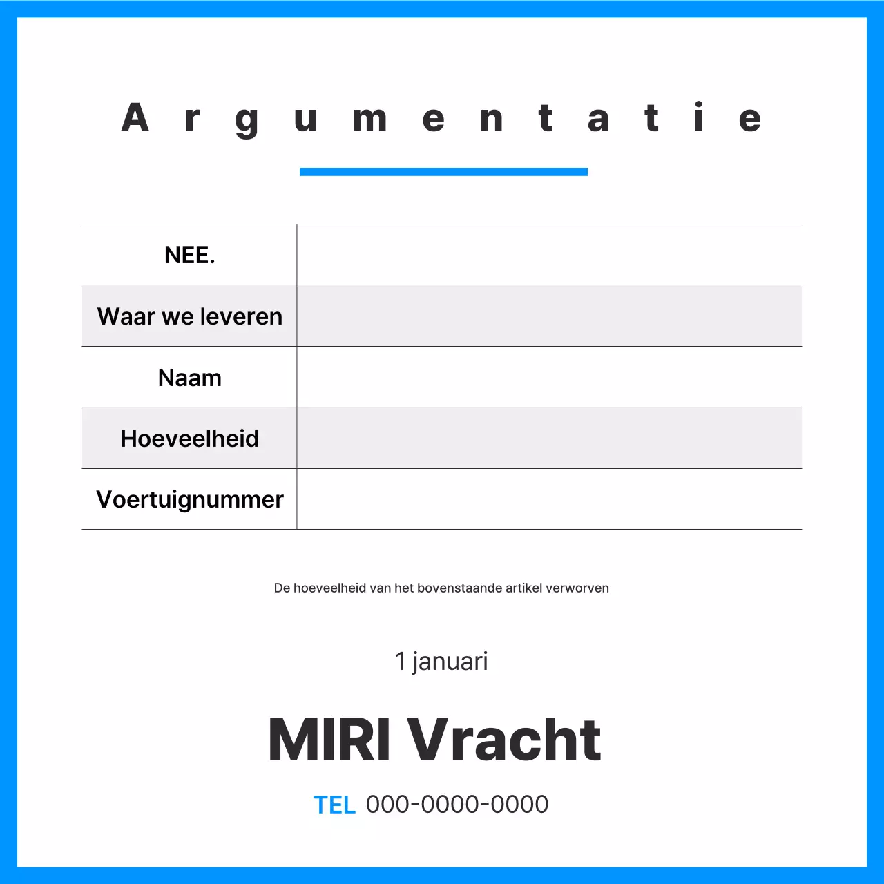 Beschrijving van het Blue Clean Cargo Transport-document