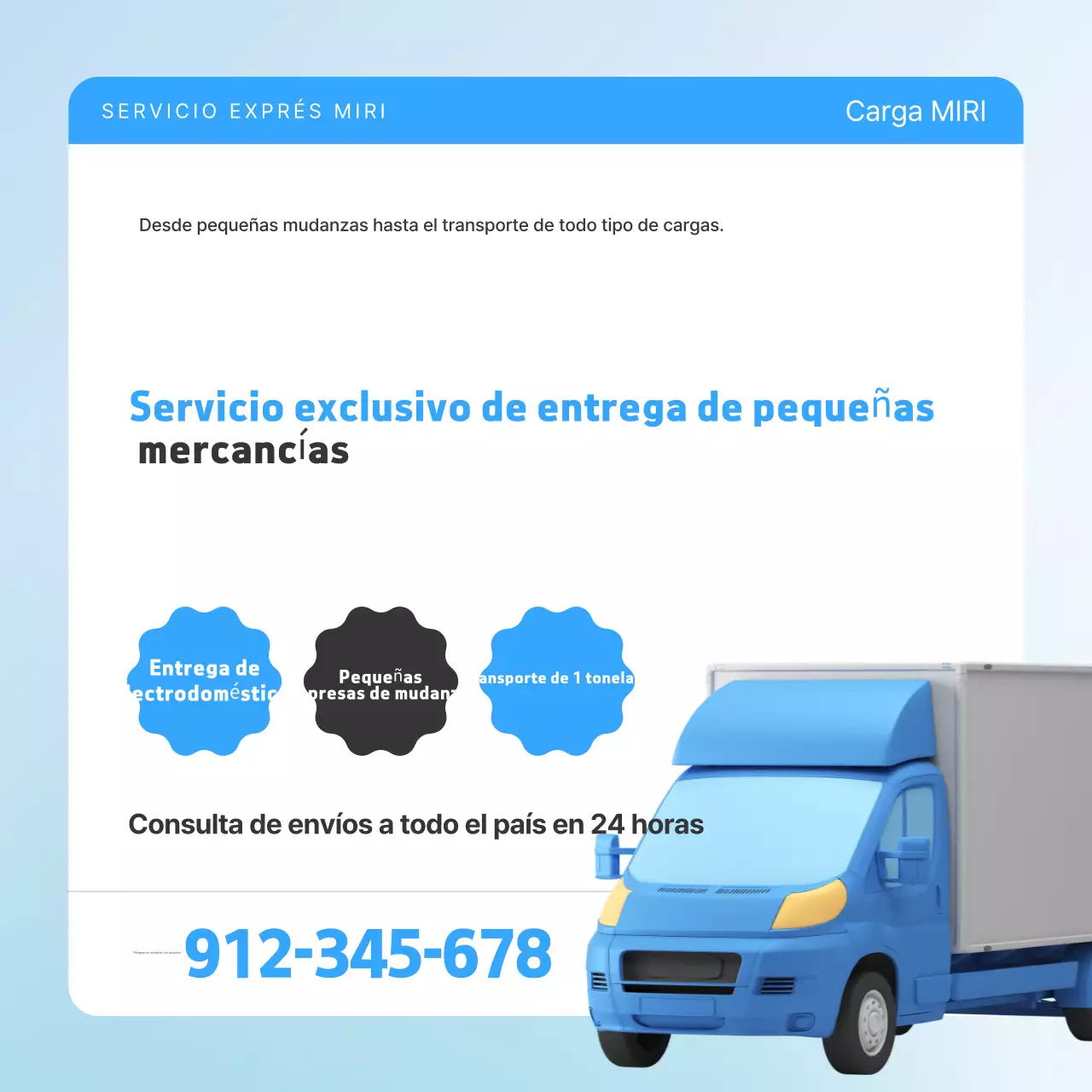 Anuncio de entrega de carga de transporte moderno azul cielo