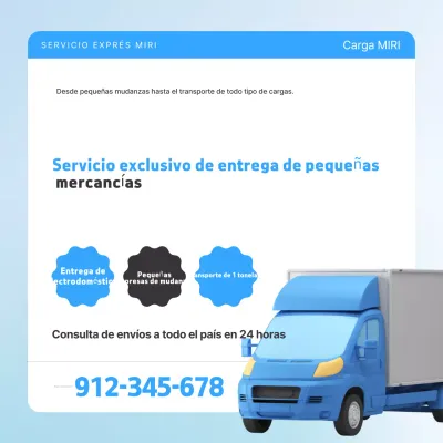 Anuncio de entrega de carga de transporte moderno azul cielo