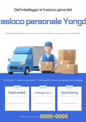 Pubblicità di un camion per traslochi moderno blu