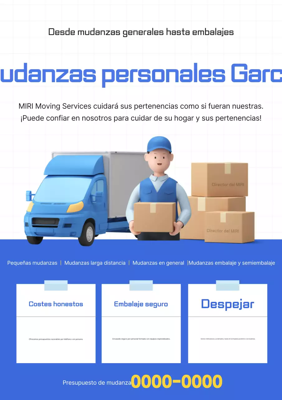 Anuncio de camión de mudanzas moderno azul