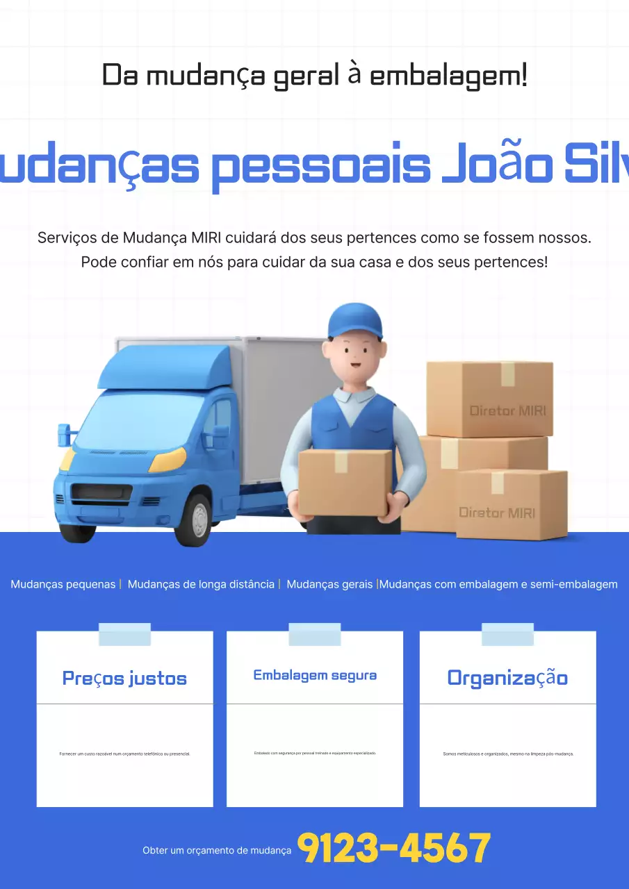 Anúncio de caminhão de mudança moderno azul