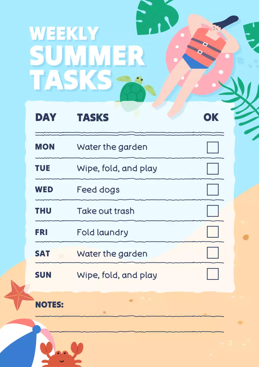 Summer Housework Chores To Do List Chart Poster