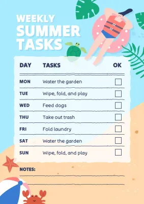 Summer Housework Chores To Do List Chart Poster