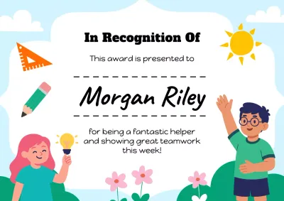 Blue and White Playful Student Recognition Certificate Poster