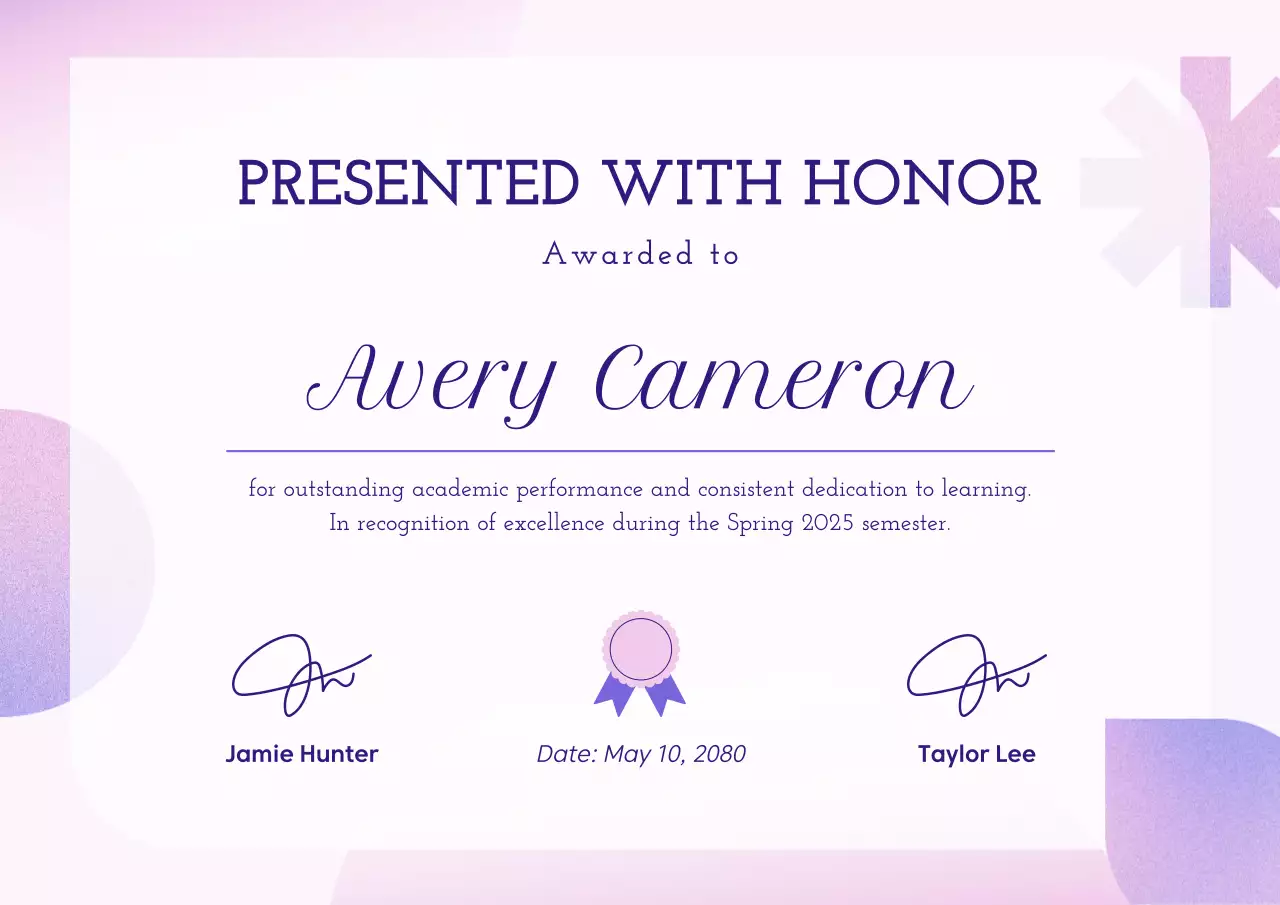 Purple Trendy Certificate Award Poster