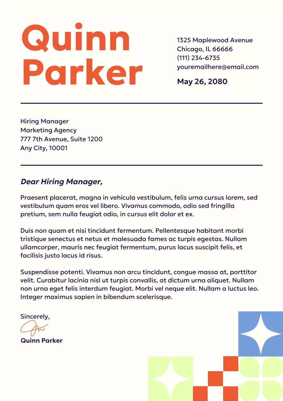 Orange Professional Cover Letter Document Poster