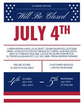 Blue and Red Fourth of July Business Hours Announcement Instgram Post
