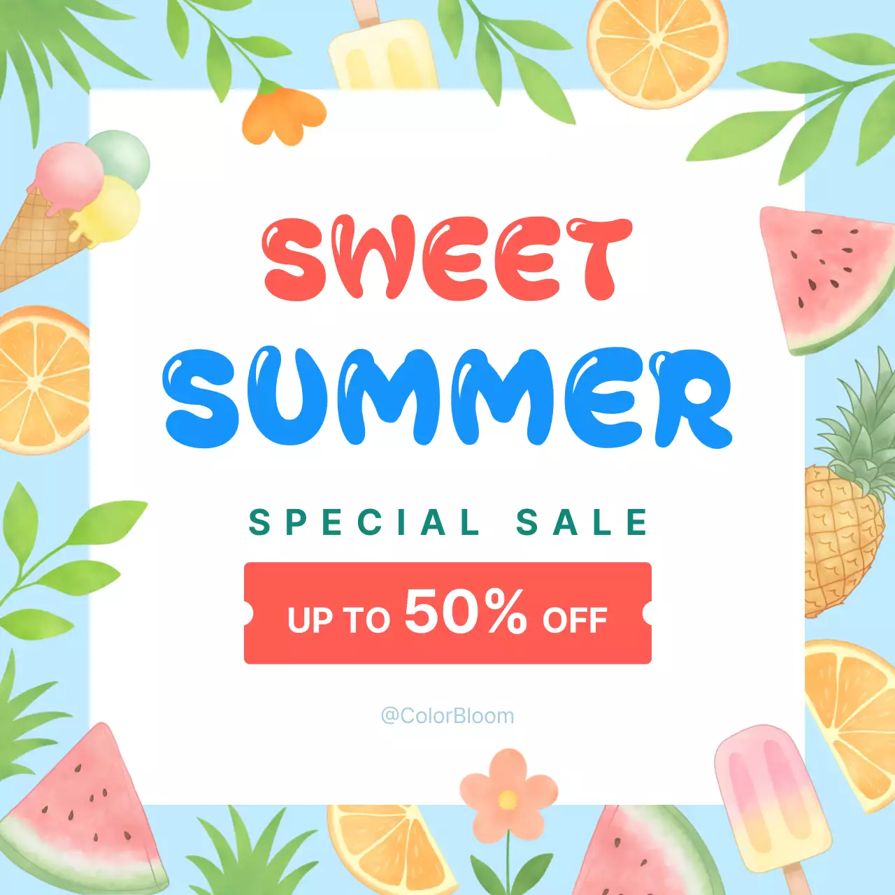 하늘색 달콤한 간식 여름 세일 알림 공지