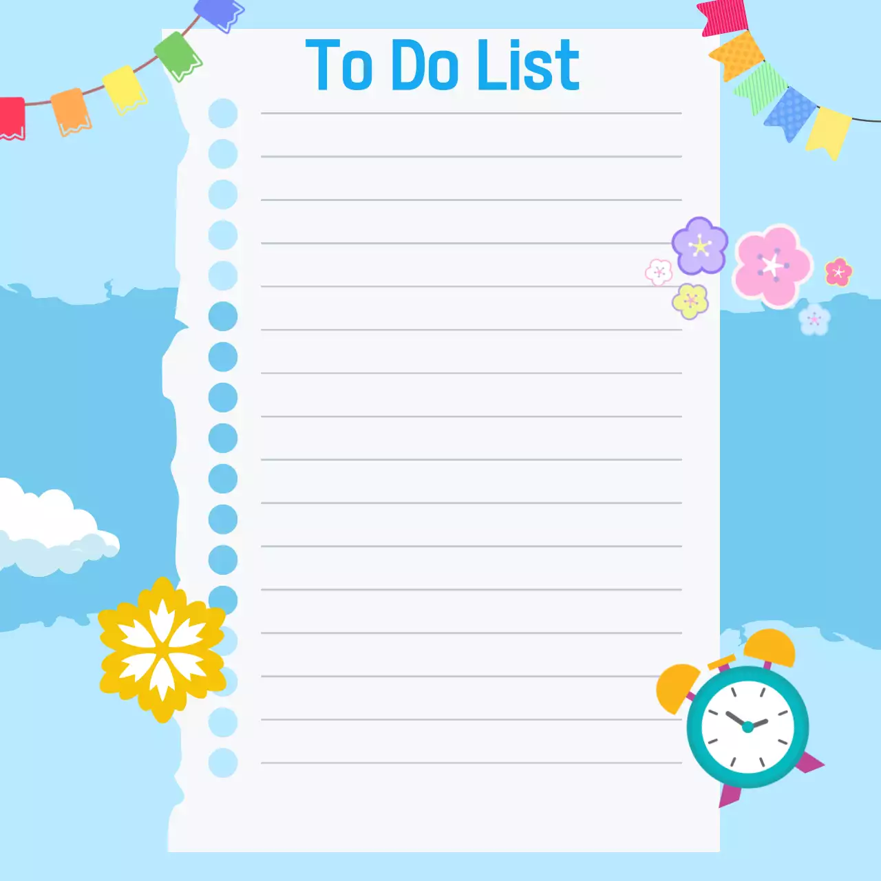 하늘색 아기자기한 일정 안내 다이어리