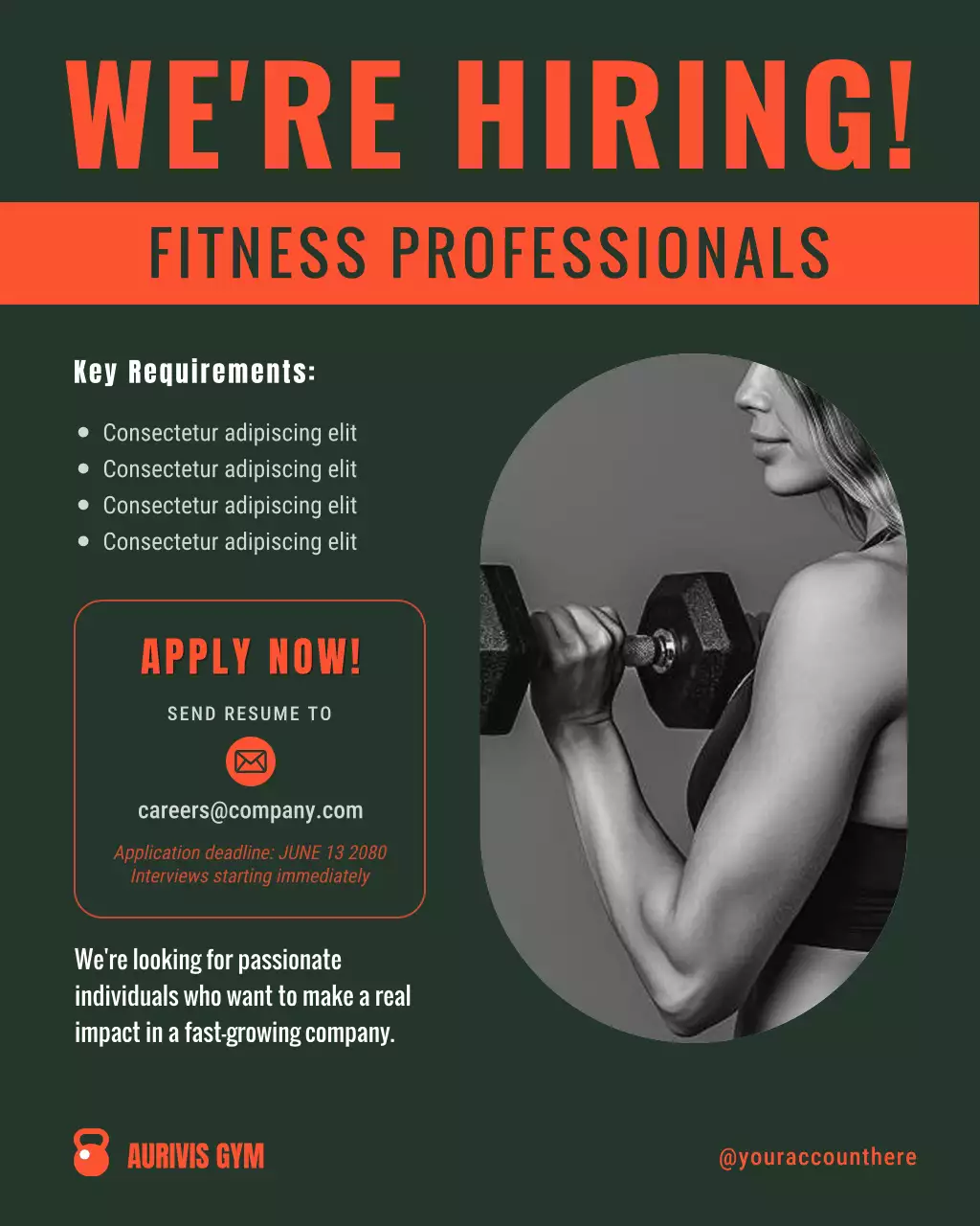 Navy Blue Modern Fitness Staff Recruitment Instagram Post