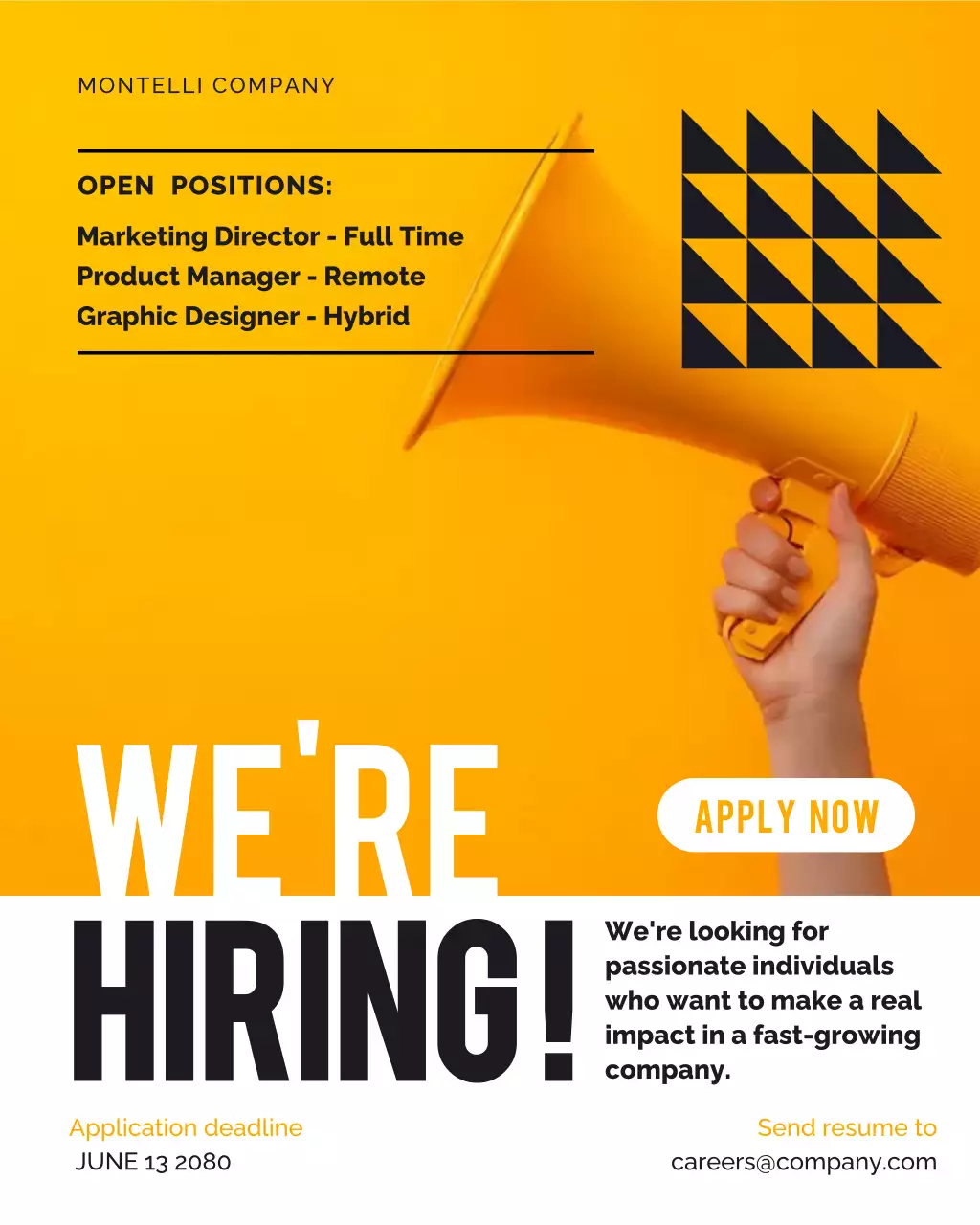 Yellow Bold Hiring Recruitment Instagram Post