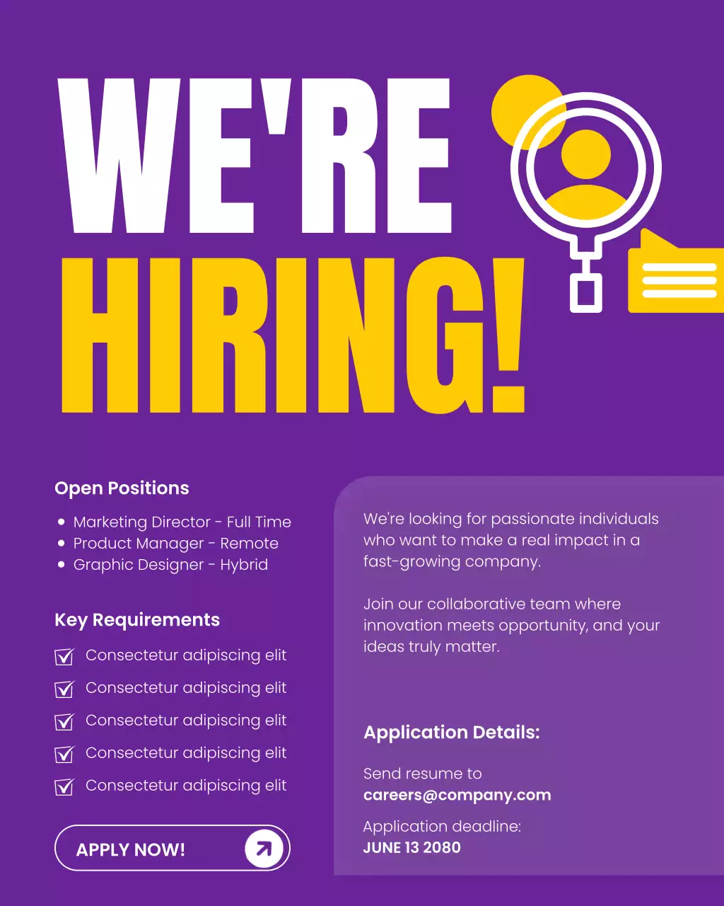 Purple Modern Hiring Announcement Instagram Post