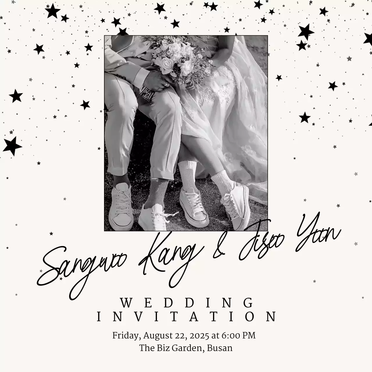 흑백 심플 결혼 초대장