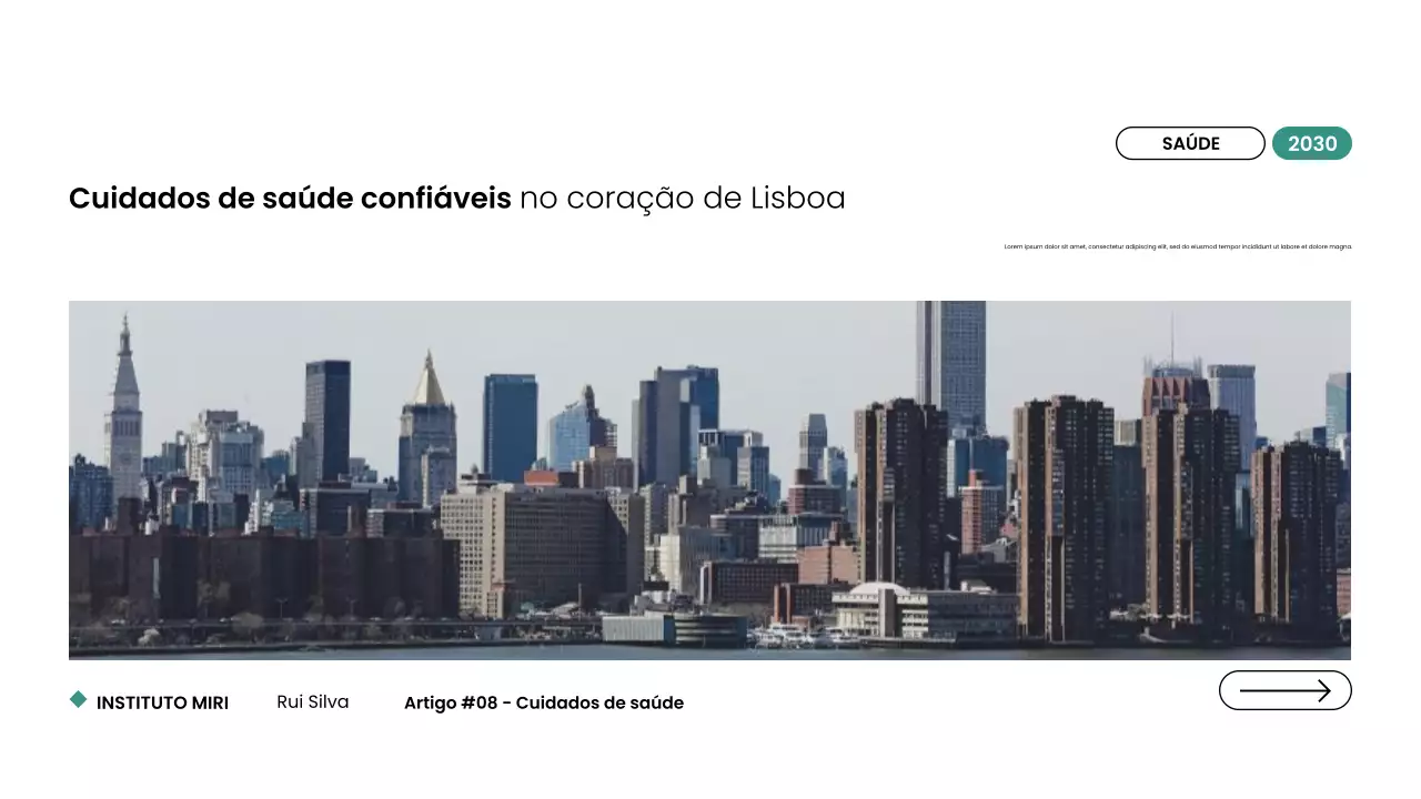 Apresentação Web Moderna e Minimalista sobre Saúde em Nova York