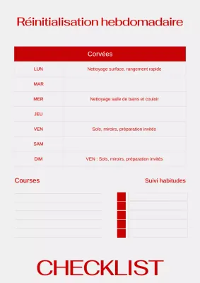 Affiche Web simple et tendance avec liste de contrôle hebdomadaire rouge