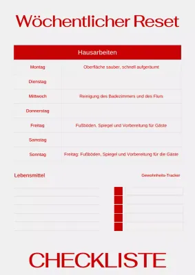 Einfaches und trendiges rotes wöchentliches Checklisten-Webposter
