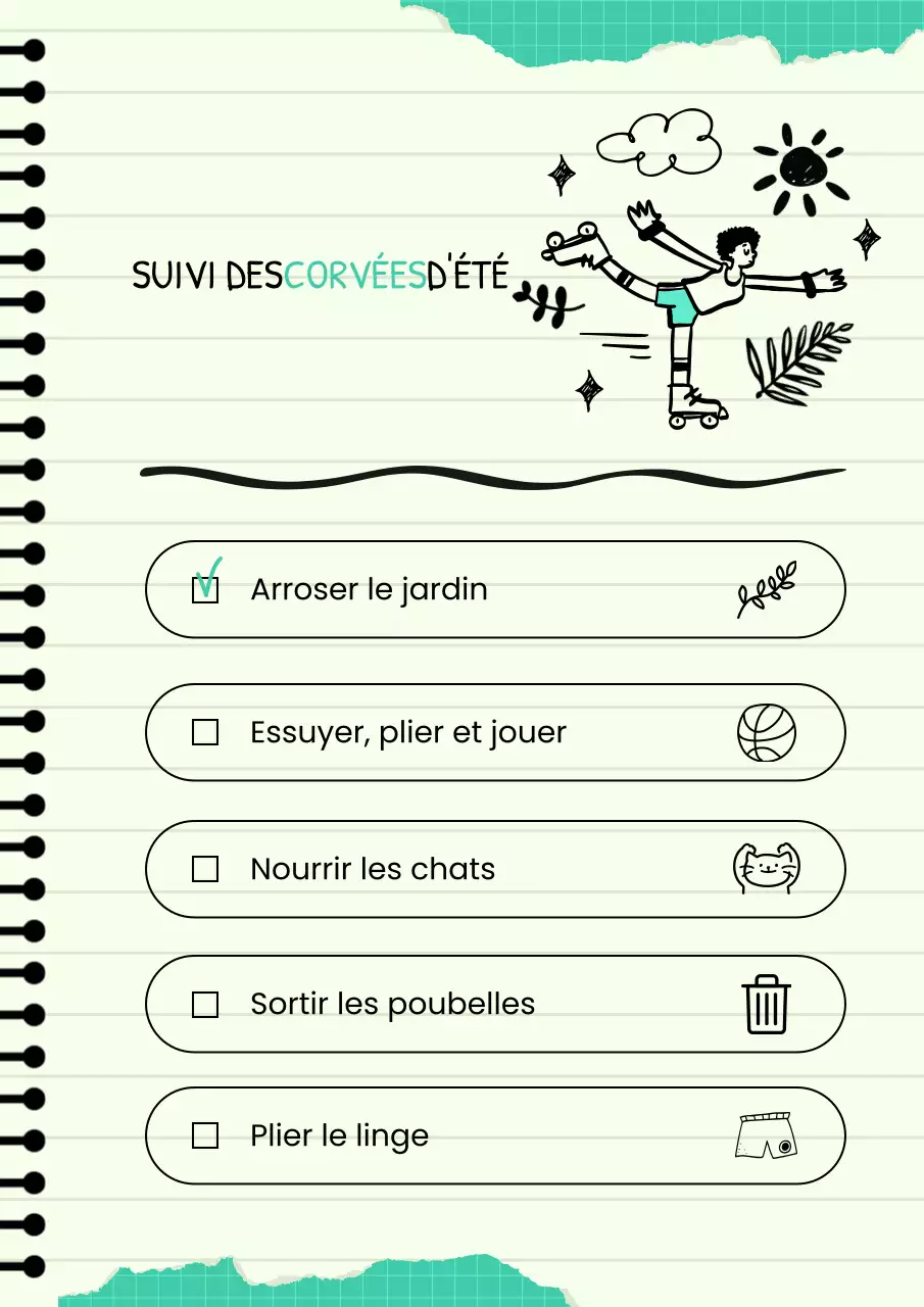 Affiche de planification des tâches estivales ludiques à la menthe