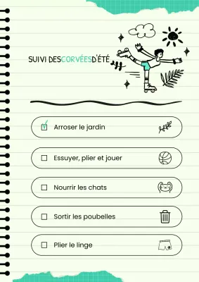 Affiche de planification des tâches estivales ludiques à la menthe