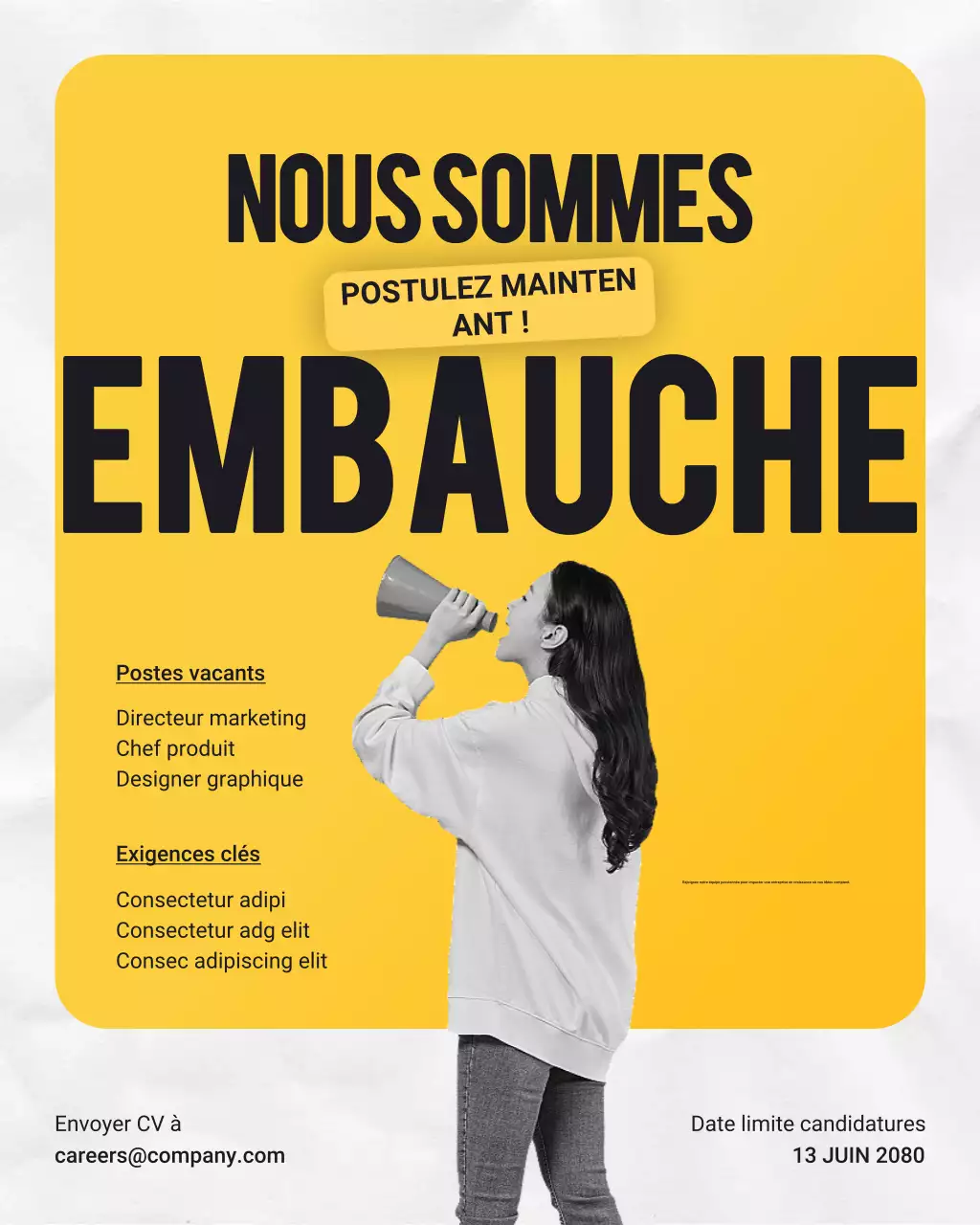 Publication Instagram d'offres d'emploi modernes et audacieuses, jaunes et noires