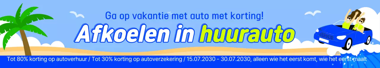 Hemelsblauwe en blauwe pop-art advertentie voor een evenement met huurauto's op lange termijn
