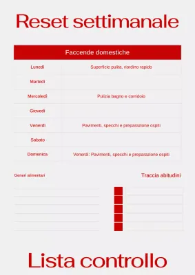 Poster web semplice e alla moda con checklist settimanale rossa