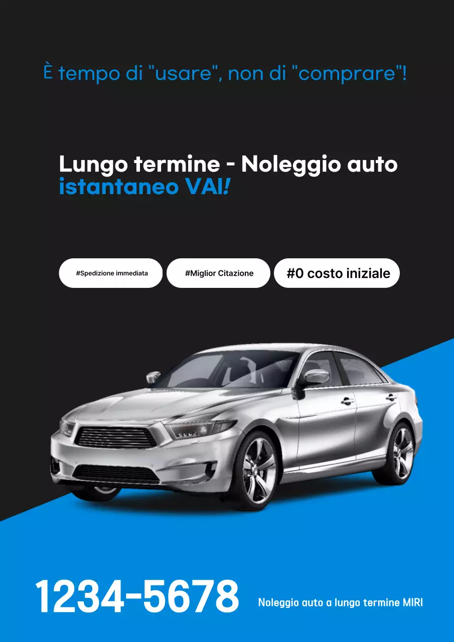 Auto a noleggio a lungo termine pulita, nera e blu, disponibile per consegna immediata
