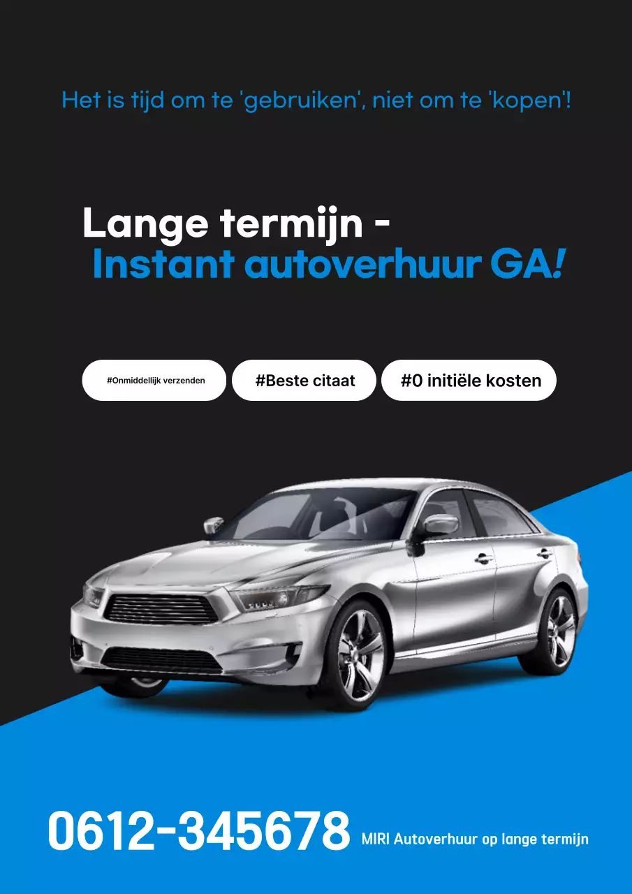 Schone zwart-blauwe huurauto voor lange termijn beschikbaar voor onmiddellijke levering