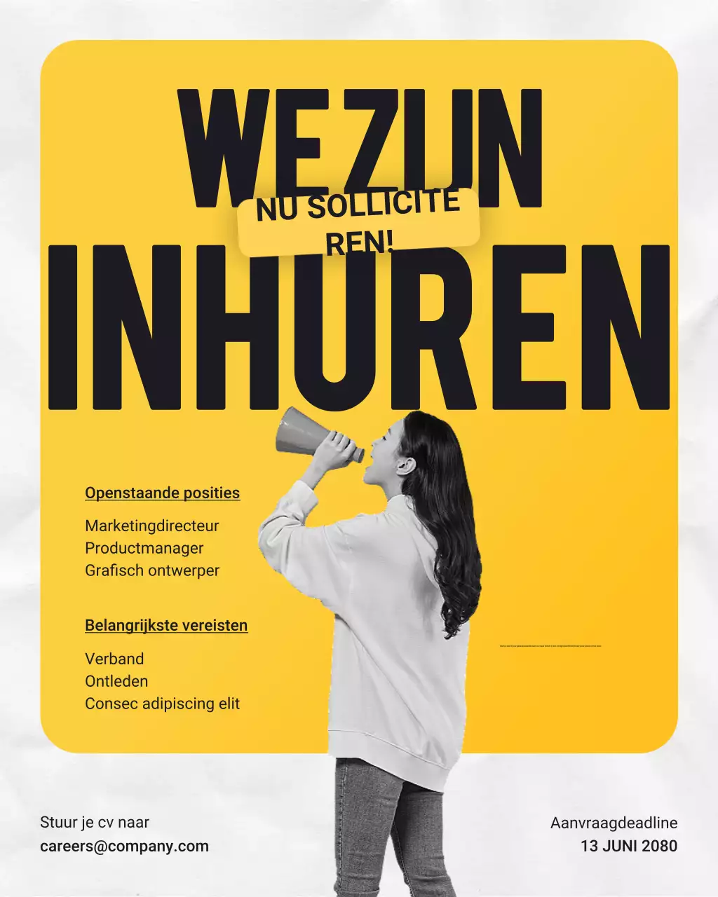 Geel en zwart gedurfde moderne vacature Instagram-bericht