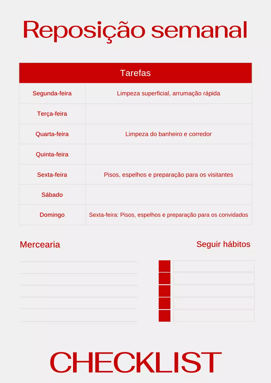 Pôster Web de Lista de Verificação Semanal Vermelha Simples e Moderna