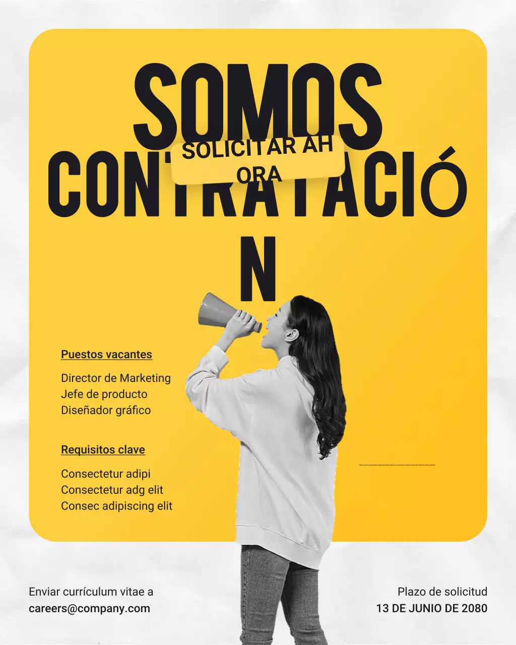 Publicación de Instagram de un anuncio de empleo moderno, llamativo, en amarillo y negro