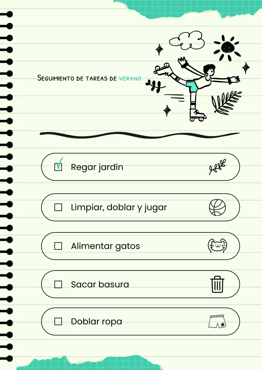 Póster planificador de tareas de verano divertidas de Mint