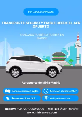 Anuncio sencillo de recogida de visitantes extranjeros en el aeropuerto en azul y blanco.