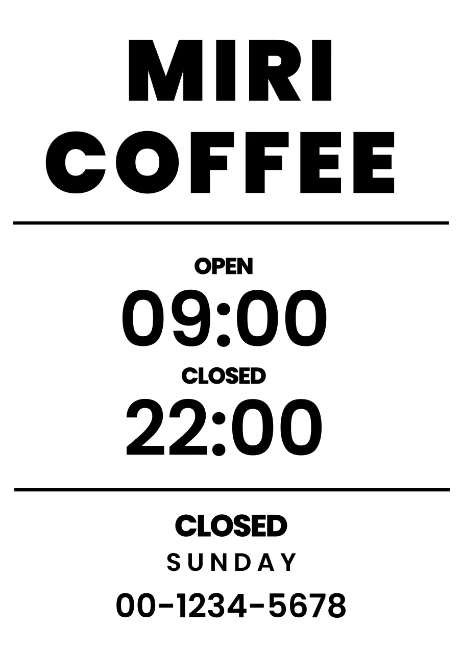 白黒 シンプル 喫茶店 営業時間 カフェ営業時間