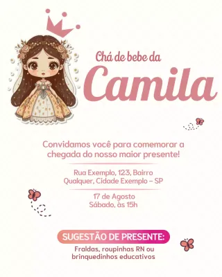 Convite fofo para bebê rosa no Instagram