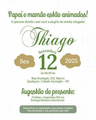 Convite elegante verde para bebê no Instagram