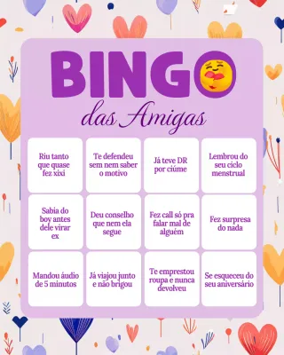 Postagem de Bingo de Amizade Roxo e Brincalhão no Instagram