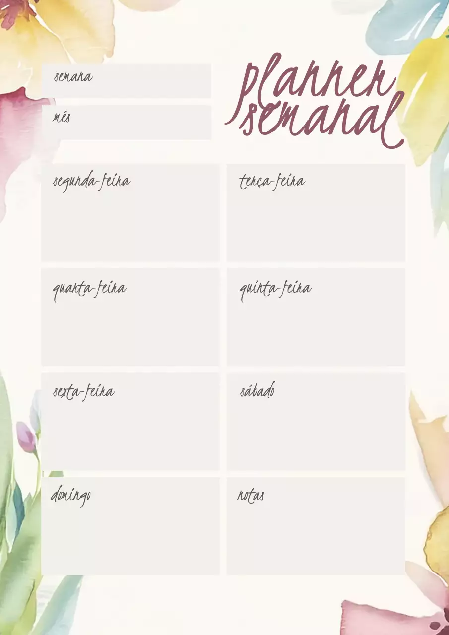 Cartaz da Web do Planejador Semanal Floral Minimalista