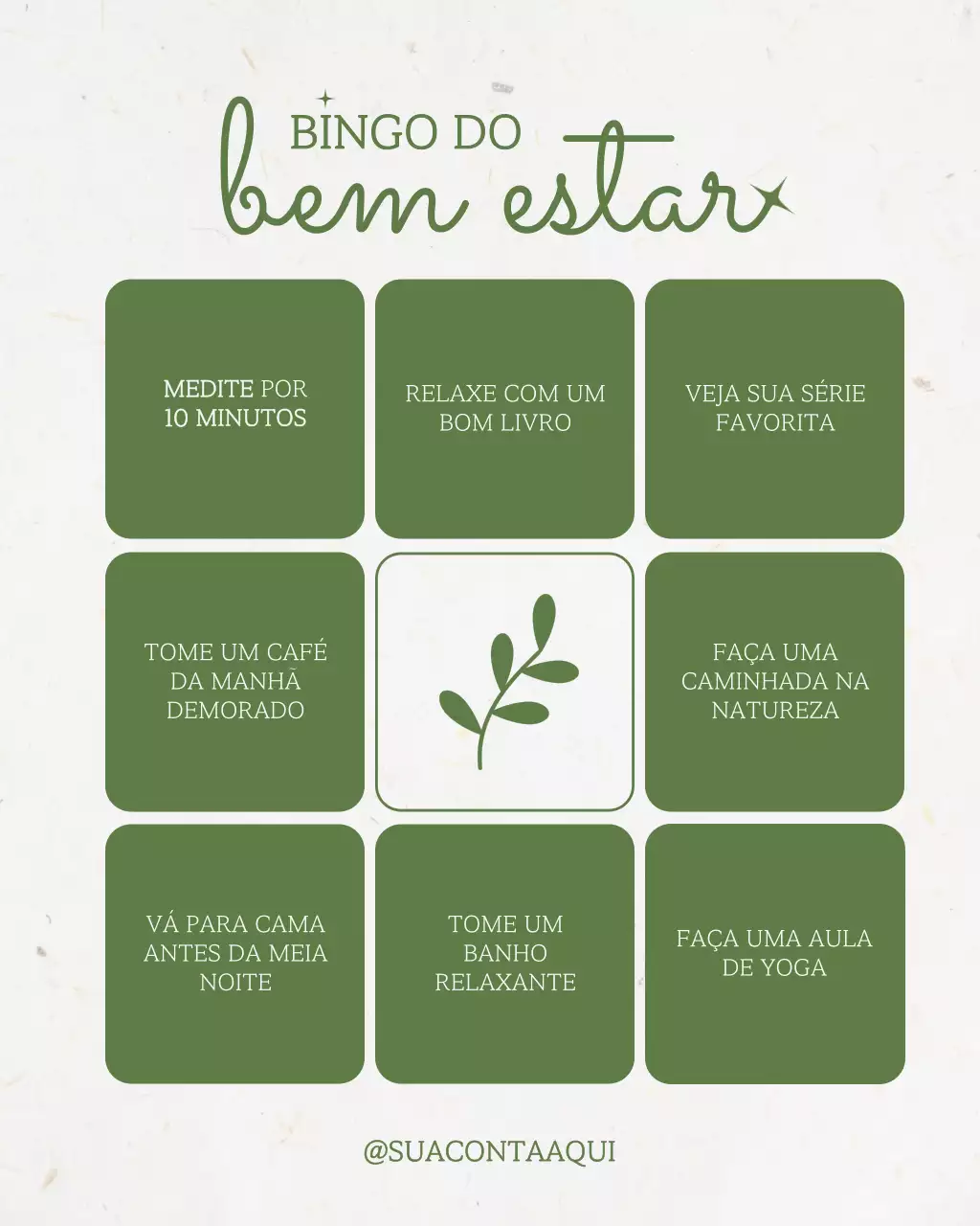 Postagem no Instagram sobre bingo de bem-estar minimalista verde