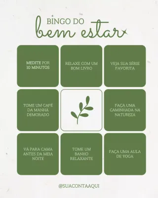 Postagem no Instagram sobre bingo de bem-estar minimalista verde