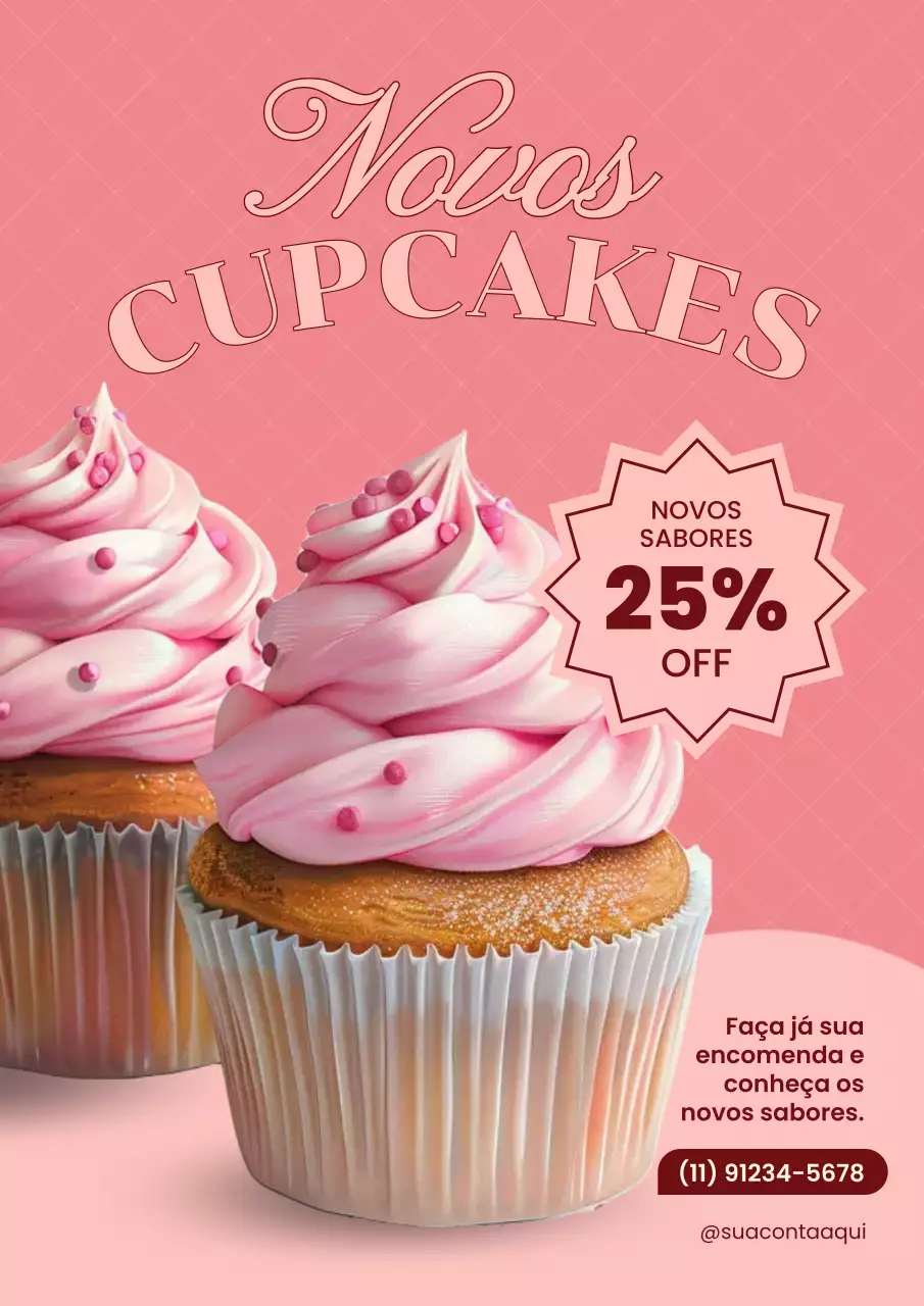 Pôster de cupcake moderno rosa