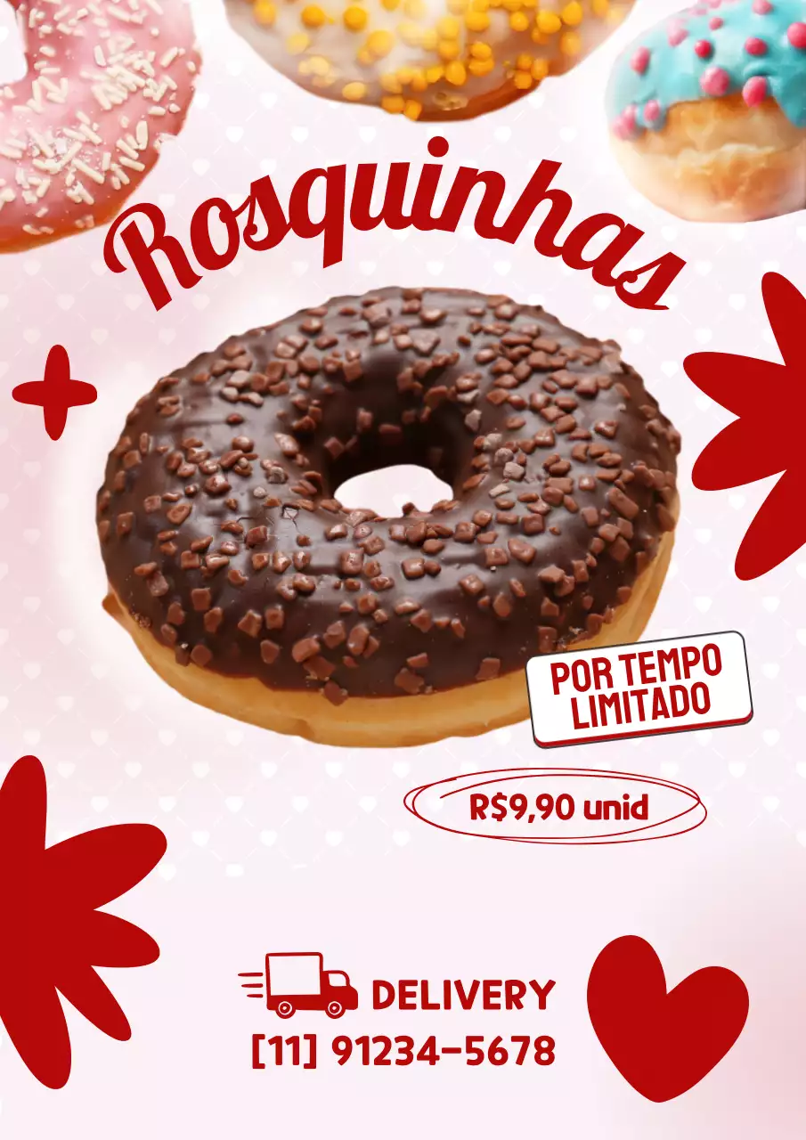 Cartaz promocional de donut retrô vermelho