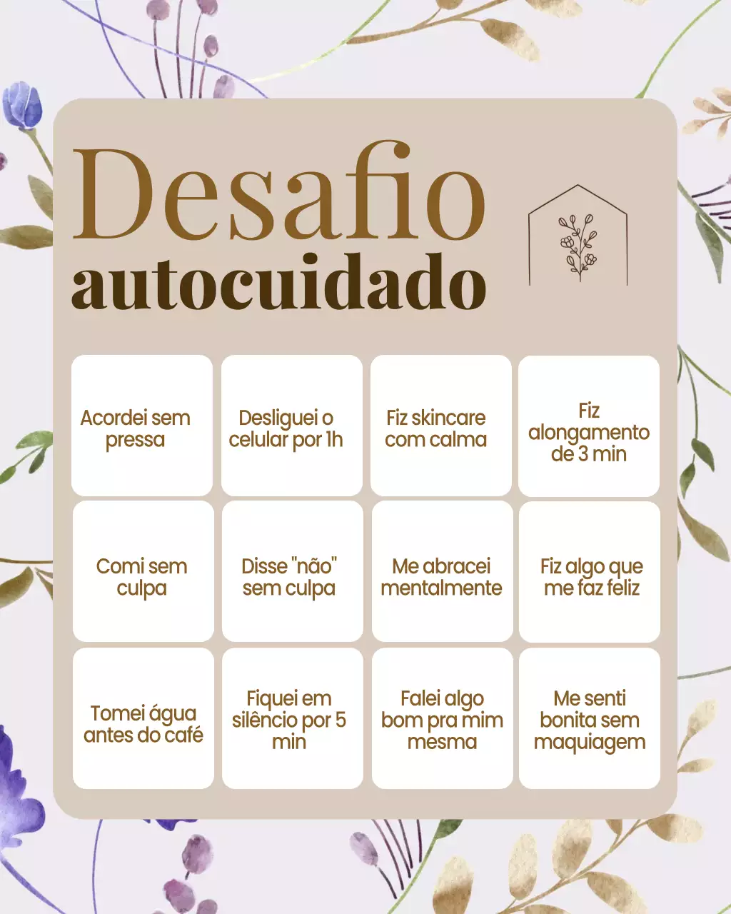 Postagem do Instagram do Planejador de Autocuidado Floral Bege