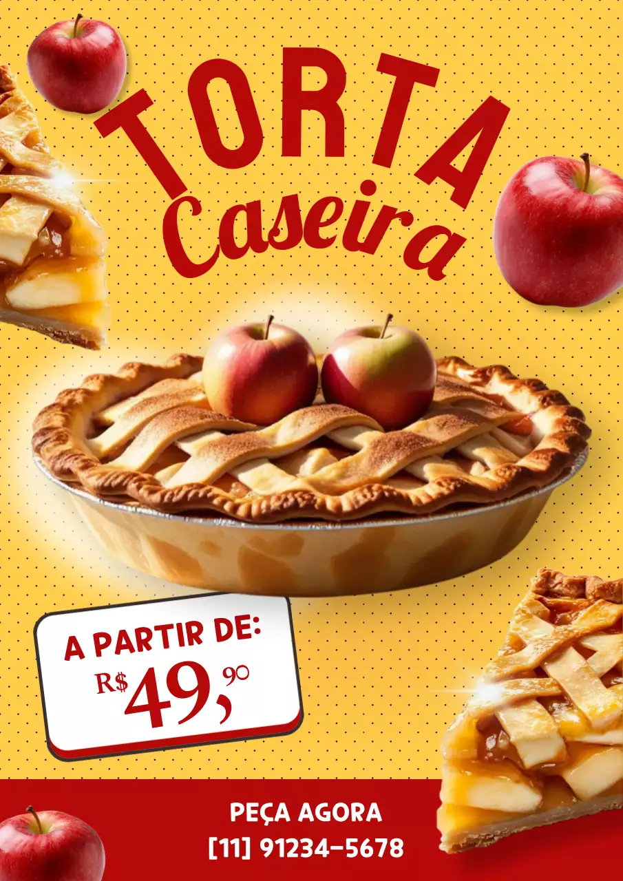 Cartaz promocional da torta rústica amarela
