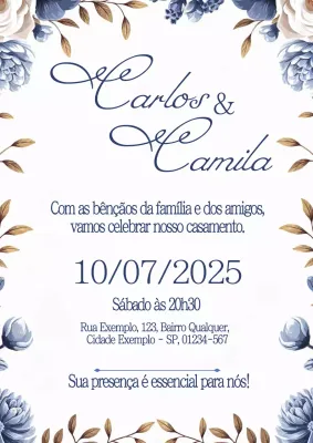Cartaz de convite de casamento elegante em azul